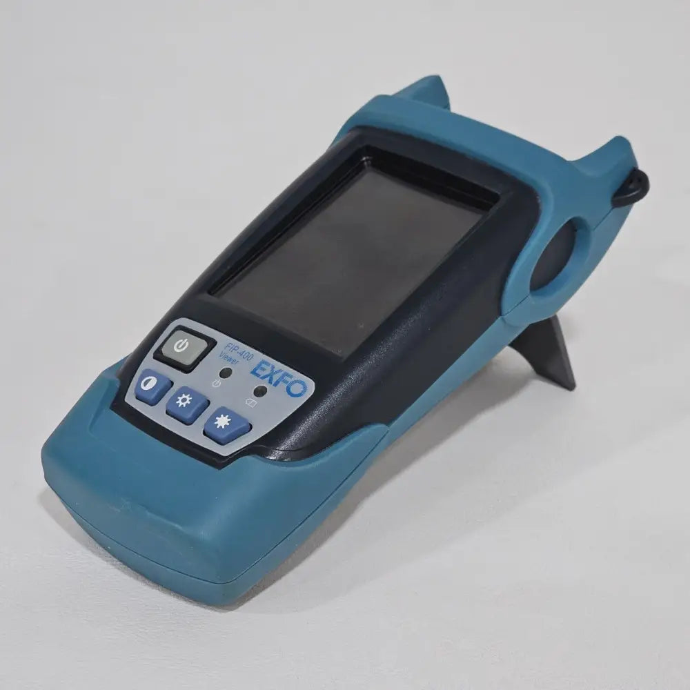 EXFO FIP-400-D viewer rear view showing battery compartment and connection port