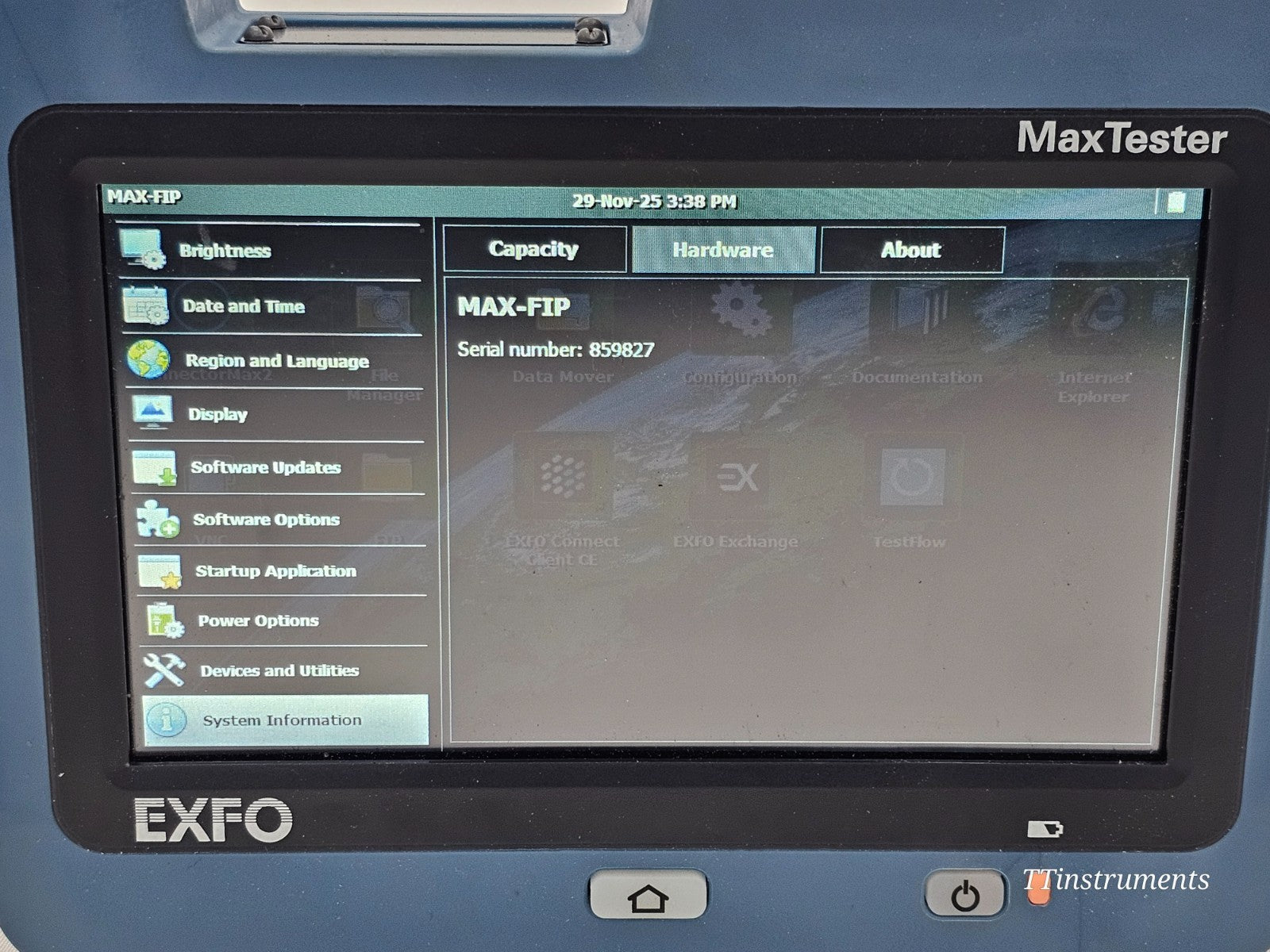 Full EXFO FIP-410B and MAX-FIP kit laid out with all 6 tips and carry bag