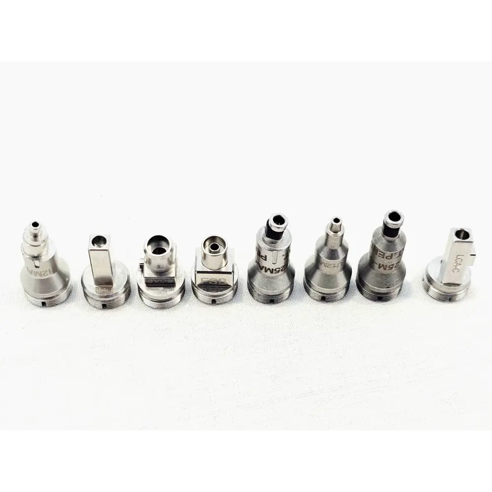 EXFO FIP-430B connector tips set from above showing ferrule openings for 1.25mm and 2.5mm PC and APC connectors