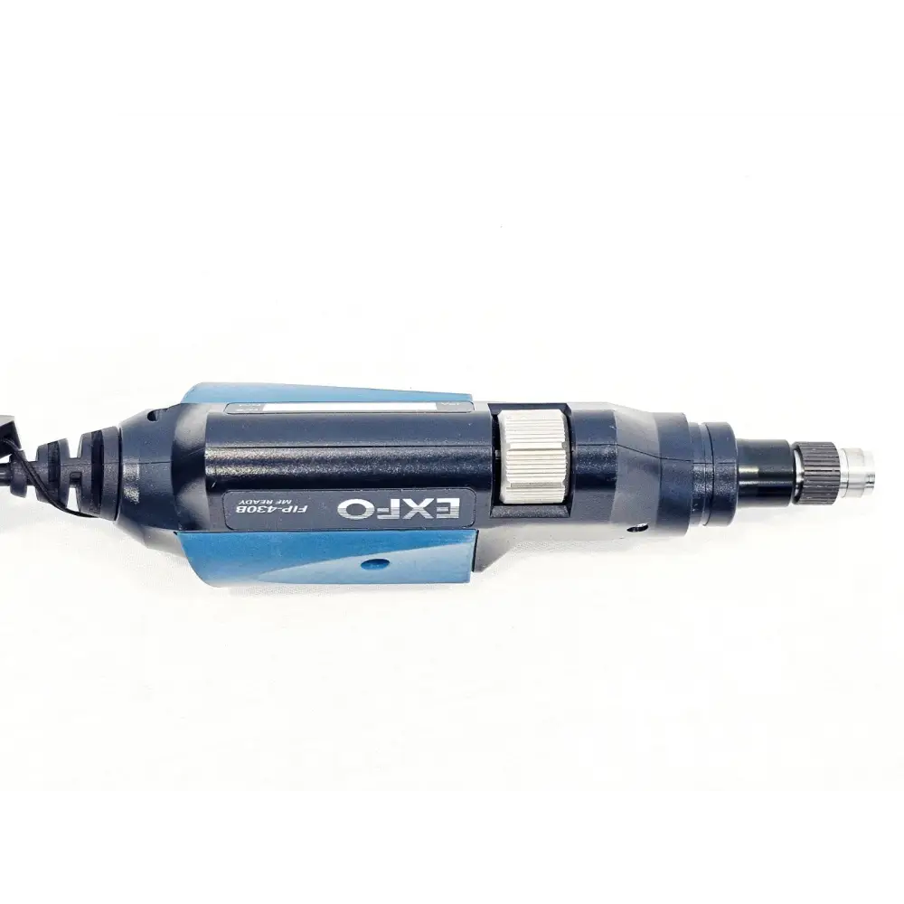 EXFO FIP-430B MF Ready probe side profile showing EXFO branding label, focus wheel, and connector tip end