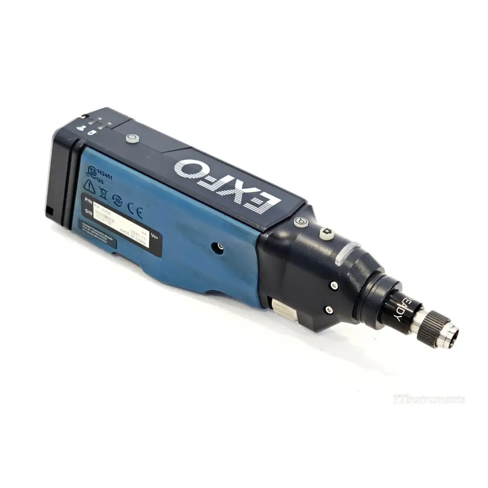 EXFO FIP-435B fibre inspection probe angled side view showing label with P/N FIP-435B and MFD 2021-10