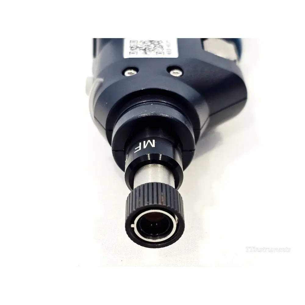 EXFO FIP-435B fibre inspection probe close-up of MF tip connector port showing optical lens and threaded adapter ring