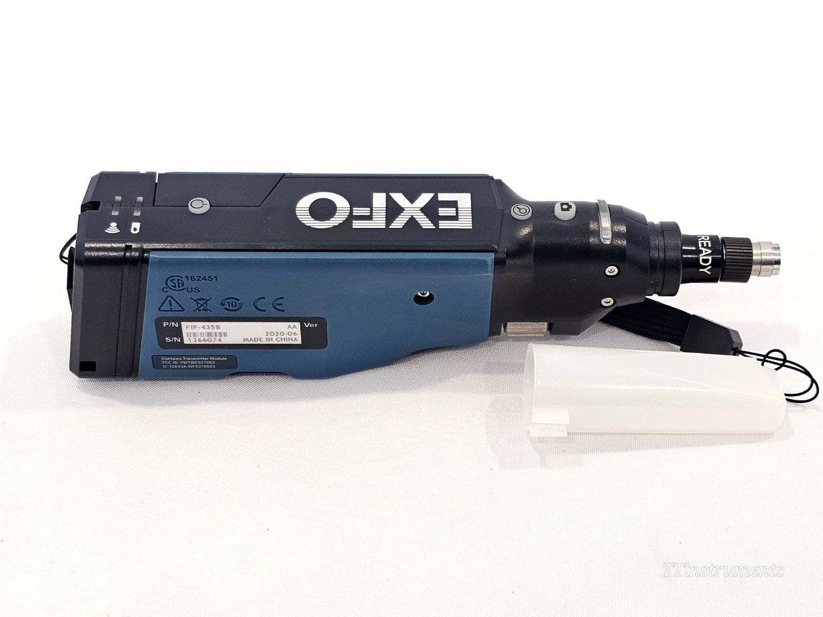 EXFO FIP-435B probe with U25 PC+APC 2.5mm patchcord inspection tip attached