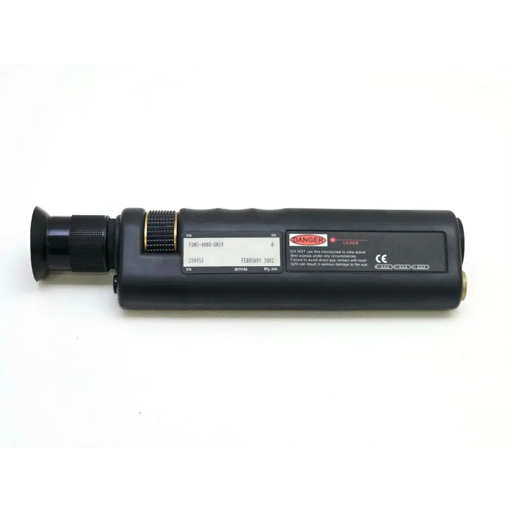 EXFO FOMS-400X-UNIV fibre optic inspection scope showing 2.5mm PC APC connector adapter tip detail