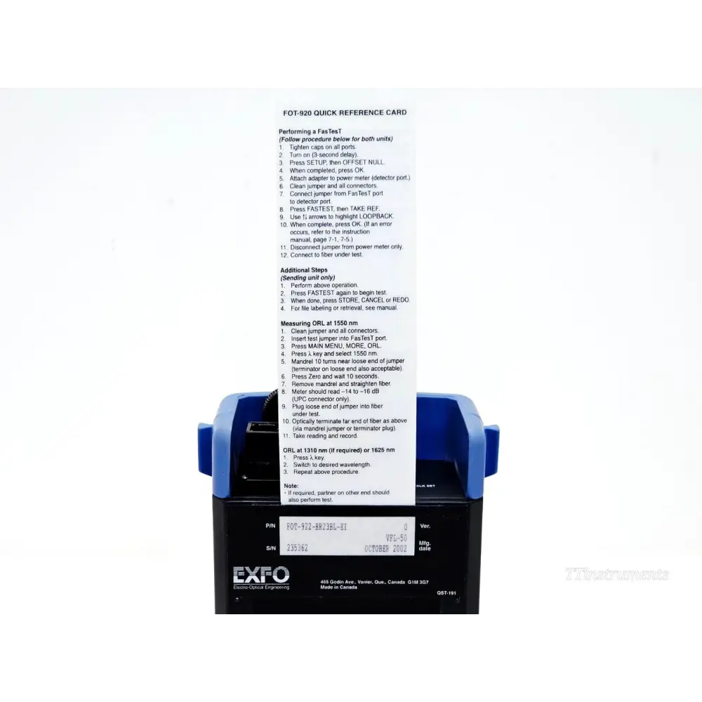 EXFO FOT-920 MaxTester Optical Loss Tester 1310/1550 SM OLT FOT-922