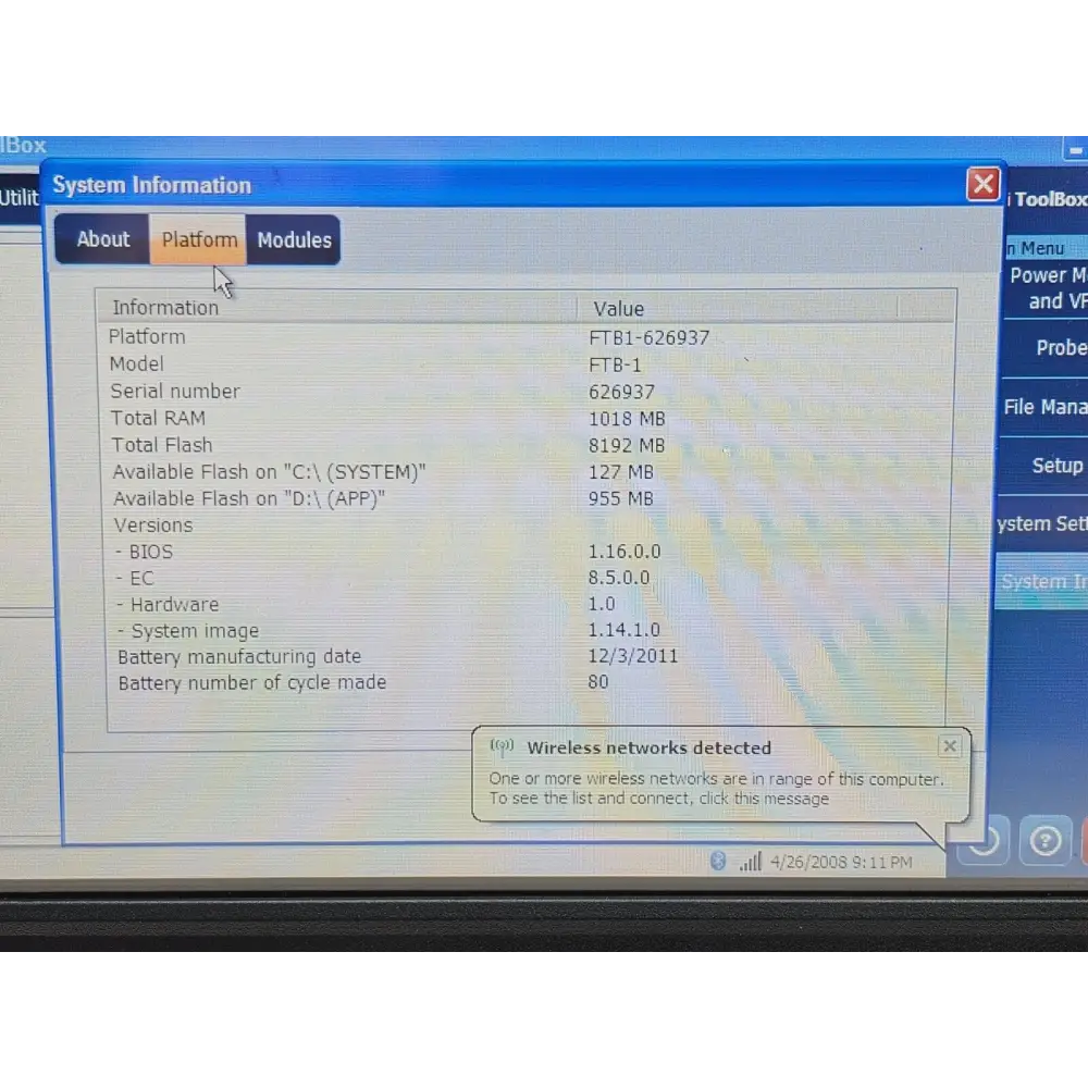 EXFO FTB-1 platform stylus and touchscreen detail showing Mini ToolBox software interface