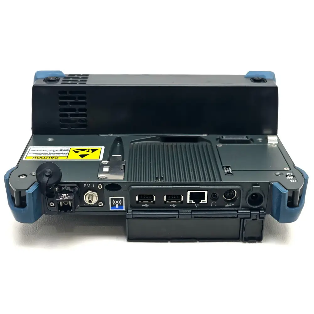 EXFO FTB-1 platform angled three-quarter view showing overall compact handheld form factor