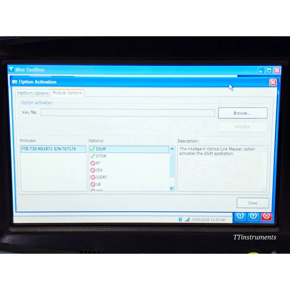 EXFO FTB-1 FTB-730 OTDR system side profile showing compact portable form factor