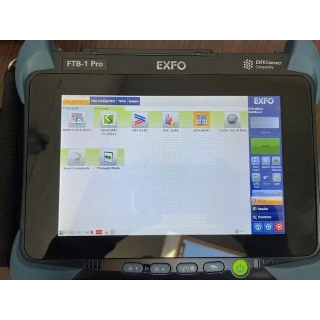 EXFO FTB-1 Pro 8-inch multitouch display showing test interface