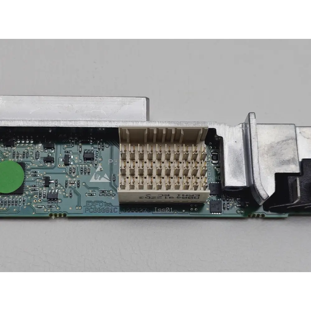 EXFO FTB-880V2 connector board showing EXFO Inc. PCB00B1C Iss01 marking and multi-pin module interface connector