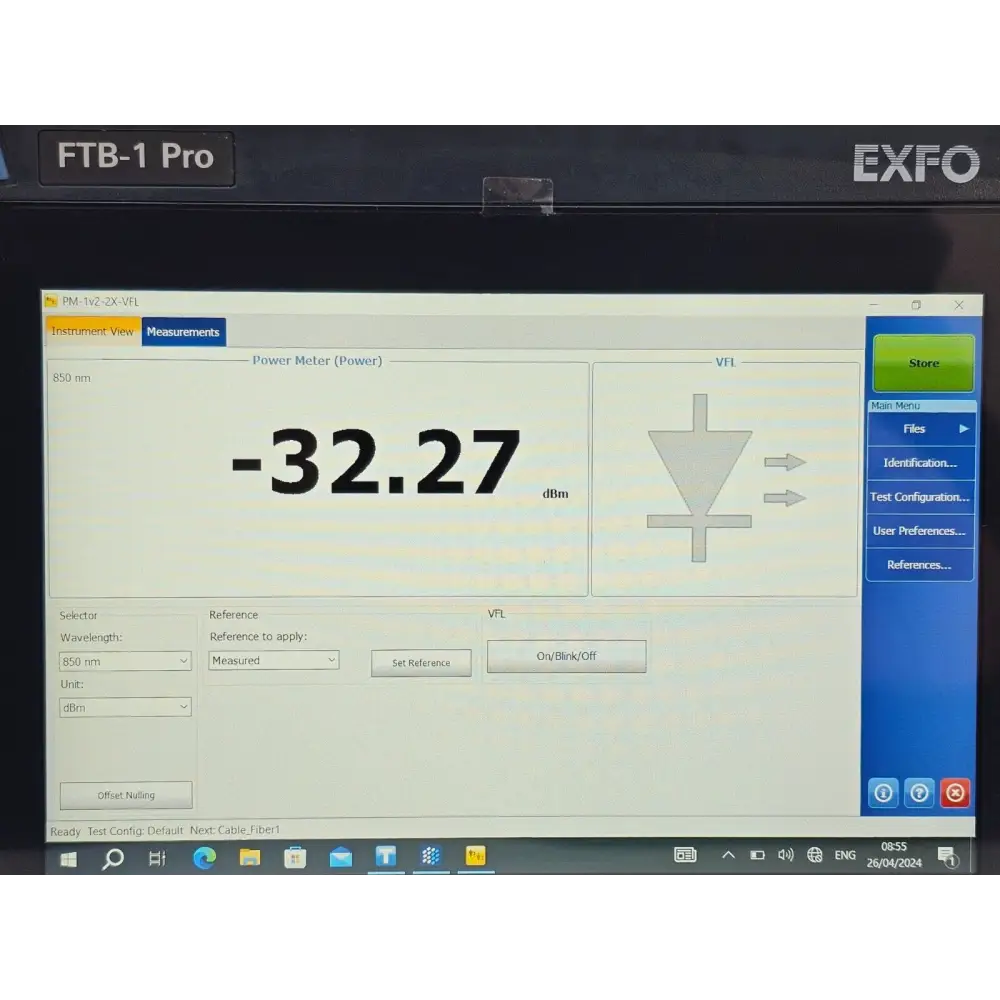 EXFO FTB-1 V2-Pro display showing OC-1 STM-0 52 Mbit/s test configuration