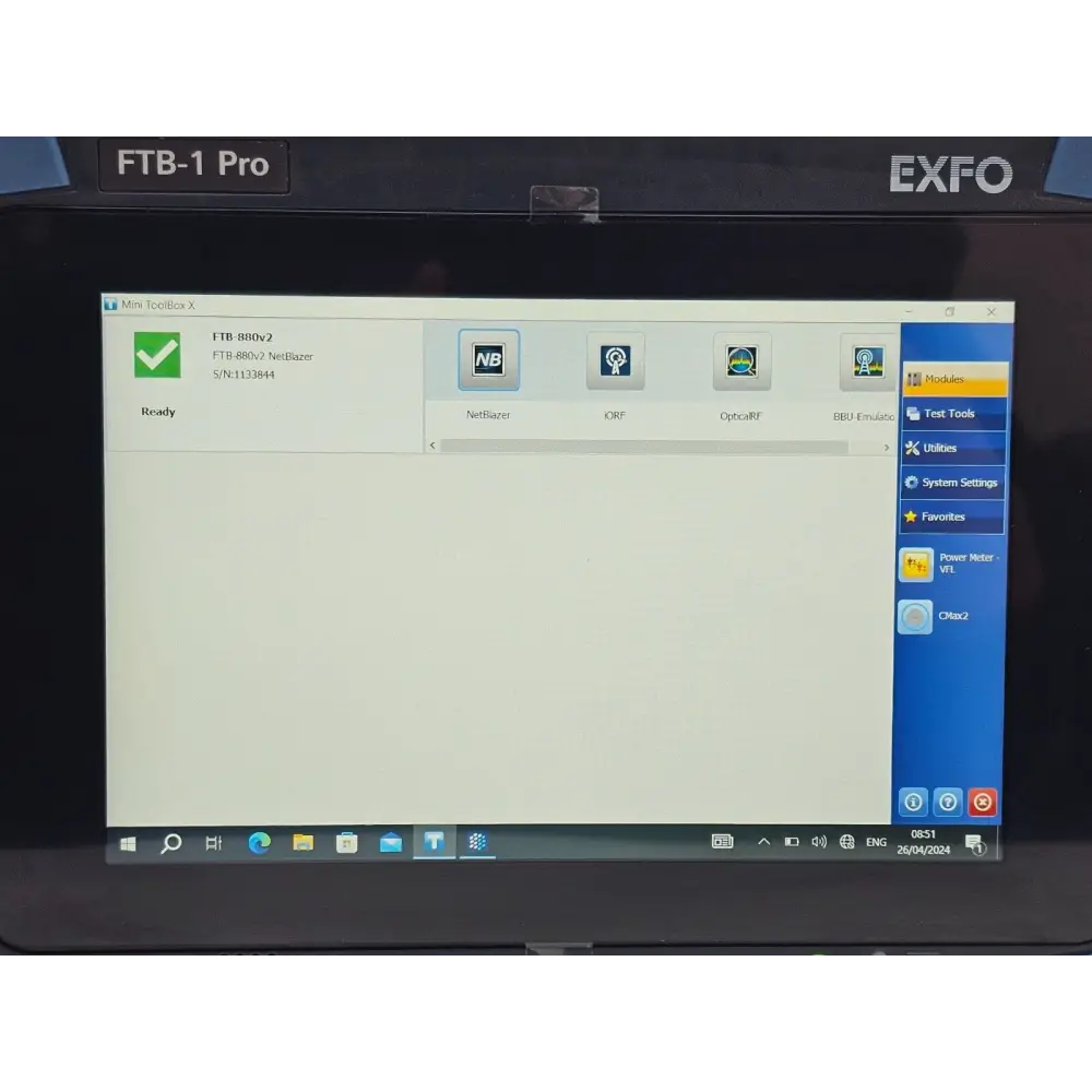 EXFO FTB-1 V2-Pro with FTB-880 v2 showing SDH SONET licence screen