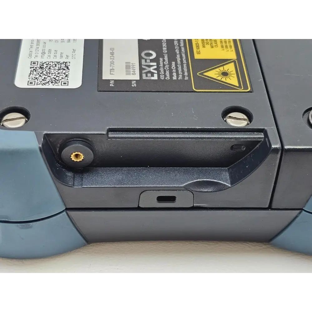 EXFO FTB-1 with FTB-730 rear panel showing battery compartment and ventilation