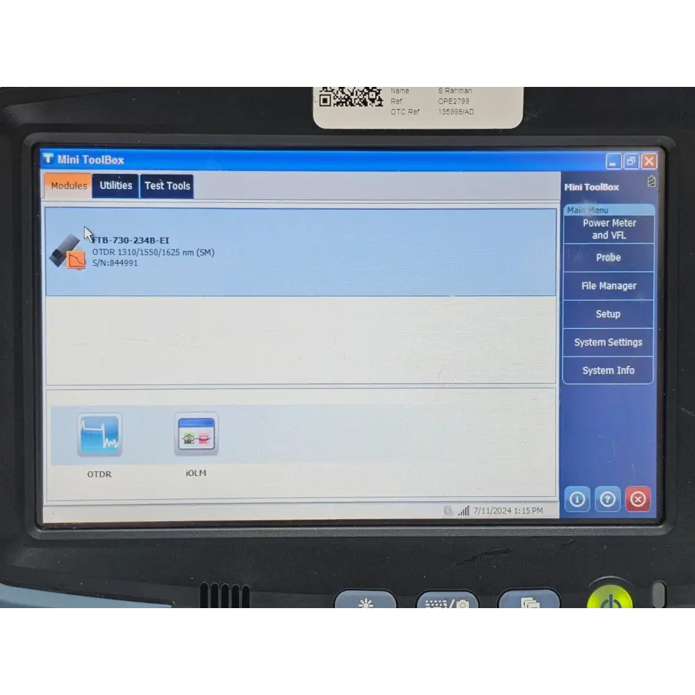EXFO FTB-1 portable fibre OTDR unit displayed with included carry bag