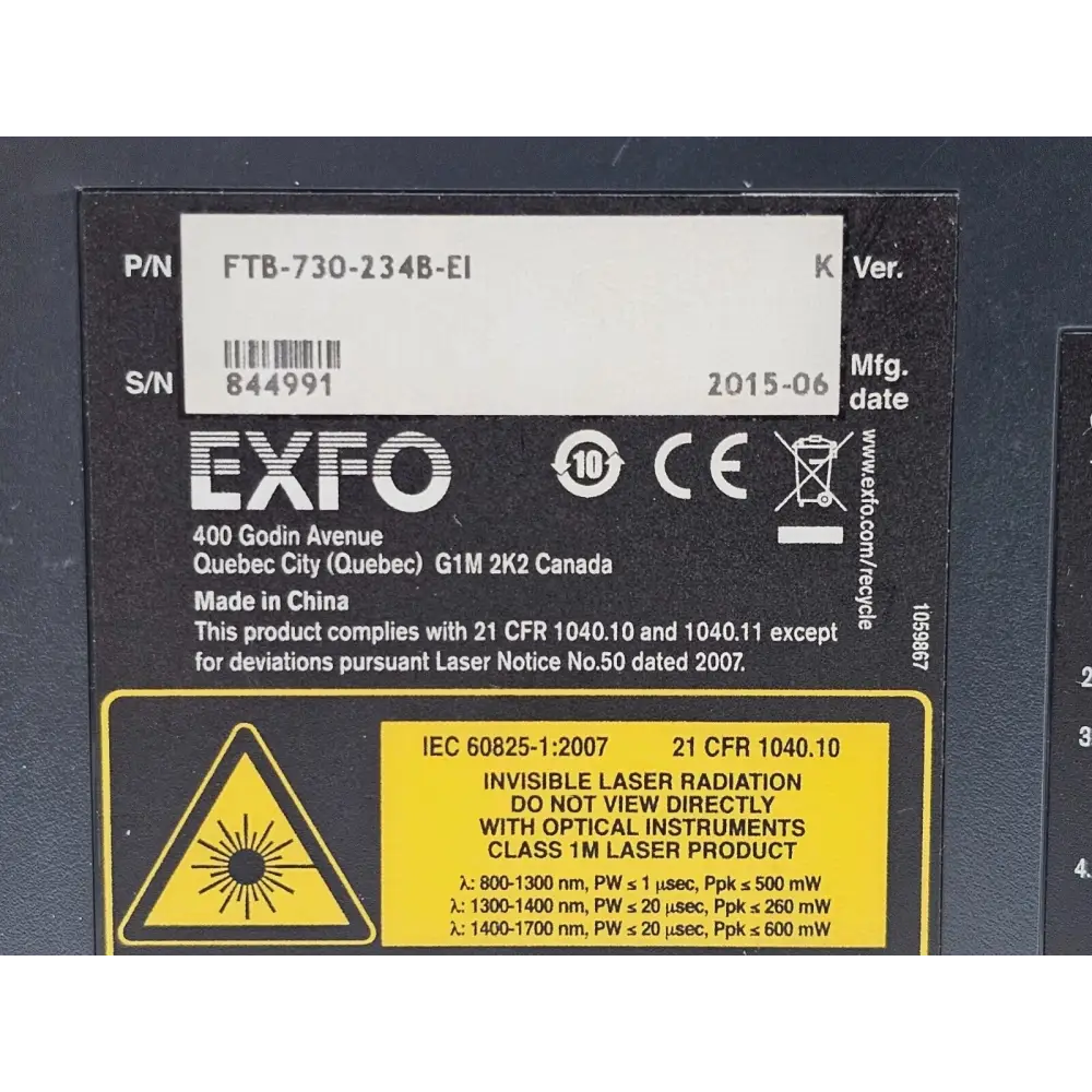 EXFO FTB-730 OTDR module close-up showing 1310 1550 1625 nm wavelength markings