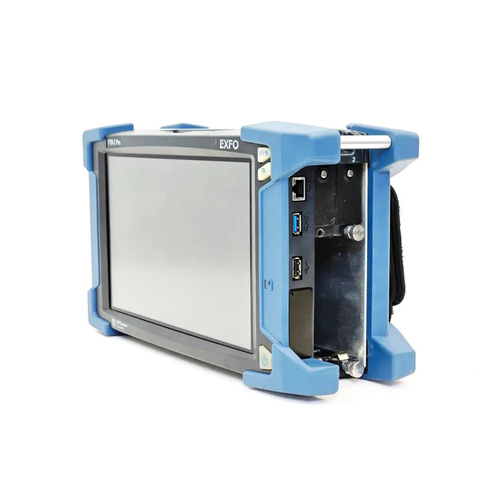 EXFO FTB-2 Pro right side panel showing RJ-45 LAN port, USB 3.0, USB 2.0 ports and module bay opening