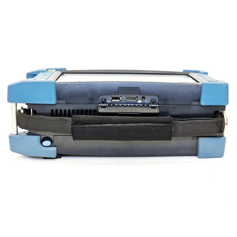 EXFO FTB-2 Pro rear view showing battery housing and serial number label