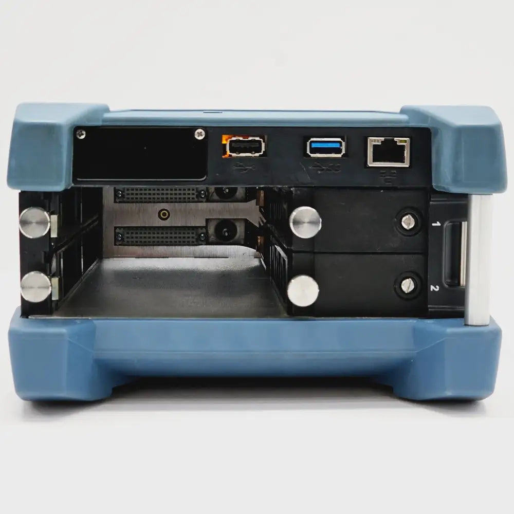 EXFO FTB-2 Pro rear panel showing battery compartment and connector ports