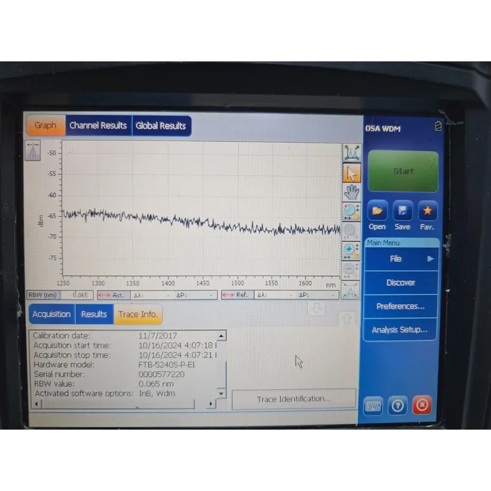 EXFO FTB-200 V2 screen detail showing software interface and INB option active