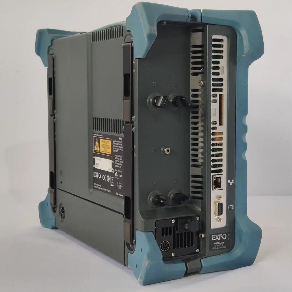 EXFO FTB-500 modular test platform showing chassis detail and module bay opening