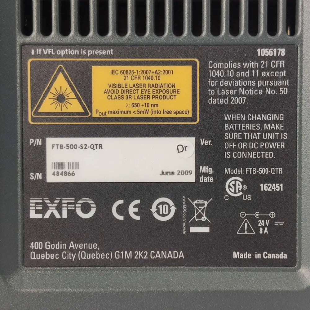 EXFO FTB-500 mainframe close-up of front panel display and keyboard interface