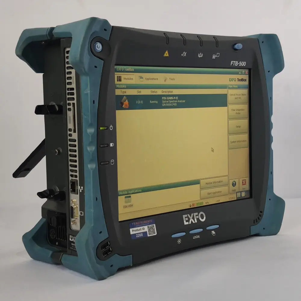 EXFO FTB-500 portable test mainframe chassis with yellow-tinge display screen visible