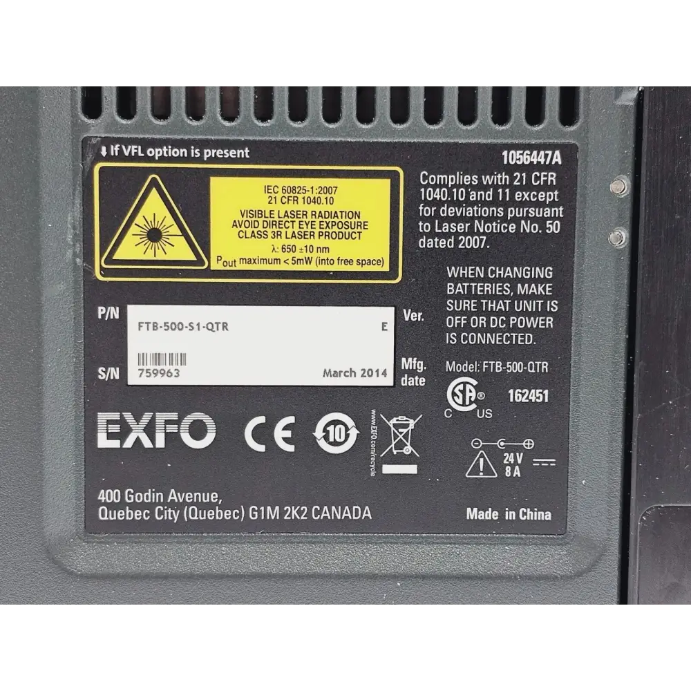 EXFO FTB-500 with FTB-5240S-P displaying DWDM channel analysis on touchscreen