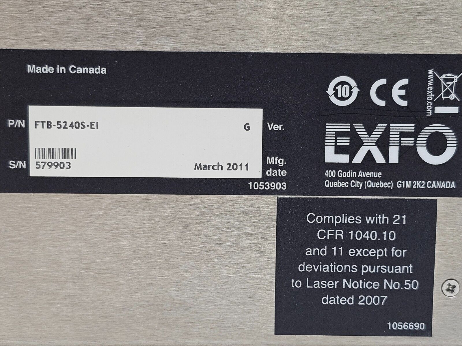 EXFO FTB-5240S OSA Optical Spectrum Analyzer 1250-1650 nm MFD 2011 5240S CWDM