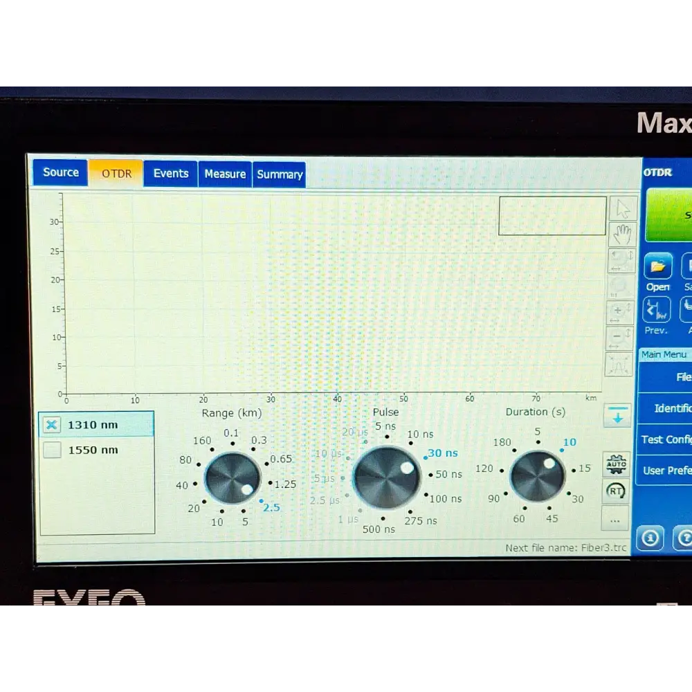 EXFO MAX-715B-M1 MaxTester angled three-quarter front view showing full unit