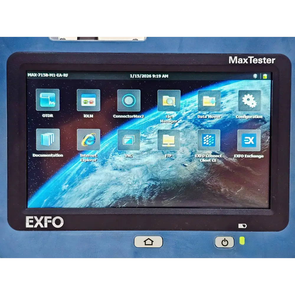EXFO MAX-715B-M1 iOLM screen showing optical link map event results