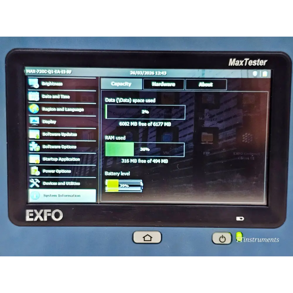 Viavi ONX-220 DSP meter showing upstream 65/200 MHz configuration screen