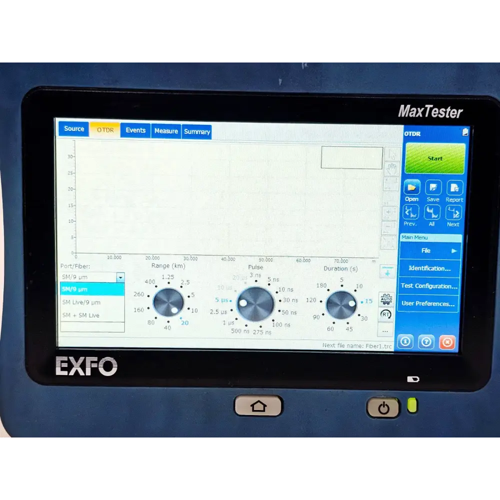 EXFO MAX-730C-SM2 single-mode OTDR module showing connector port detail