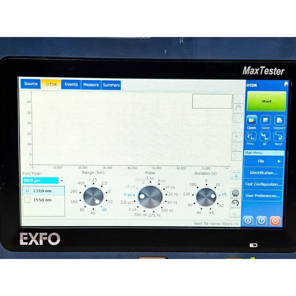 EXFO MAX-730C-SM2 MaxTester showing measurement results with attenuation data