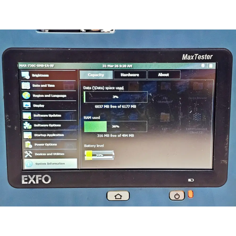 EXFO MAX-730C-SM8 MaxTester iOLM OTDR showing 1650nm live fibre test result on screen