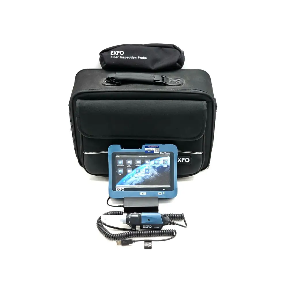 EXFO MaxTester MAX-FIP mainframe front view showing 7-inch touchscreen display and icon-based GUI