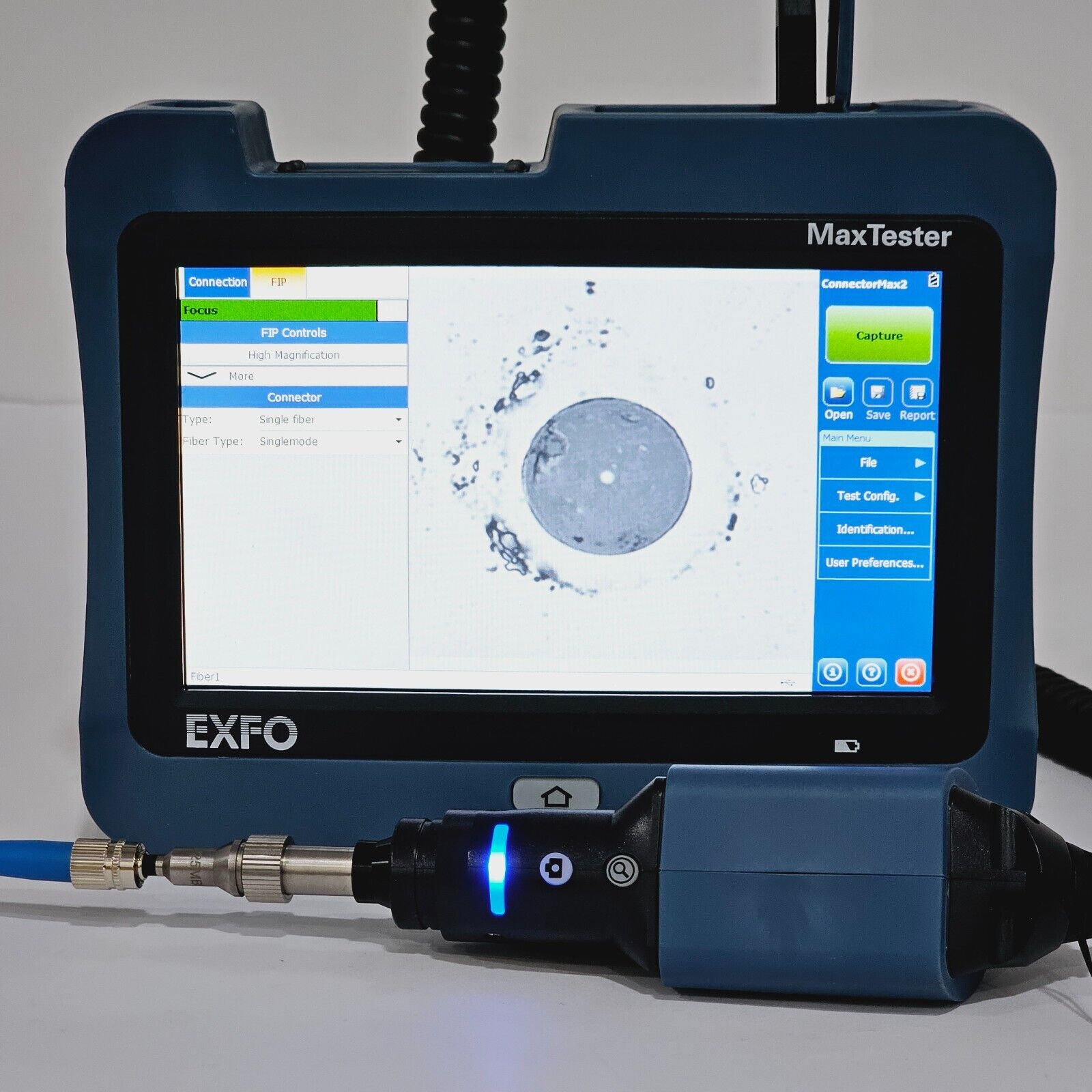 EXFO MaxTester MAX-FIP Mainframe w/ FIP-410B Fiber Inspection Scope & U25M/FC-SC