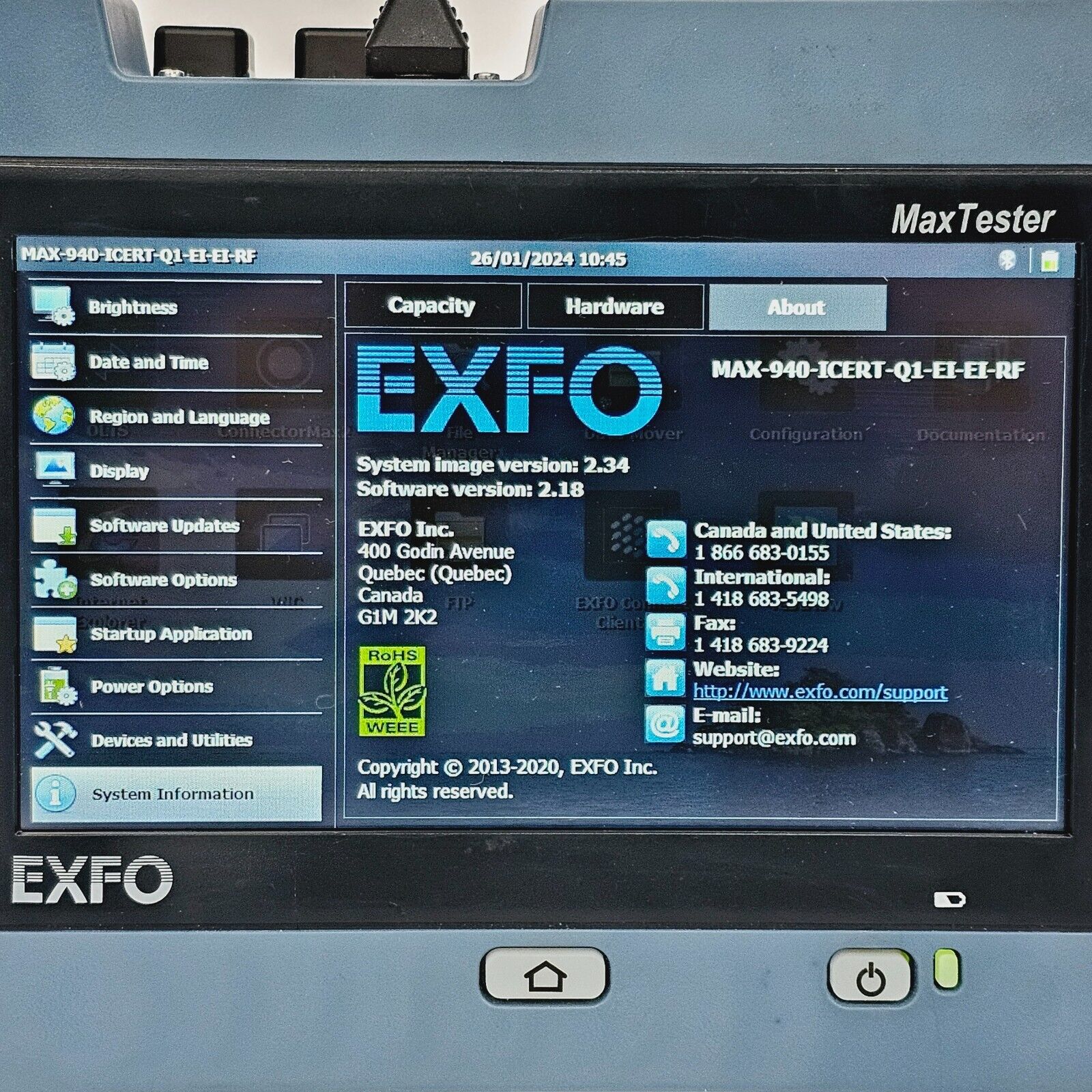EXFO OLTS 940 ICERT QUAD 850/1300/1310/1550 nm SM MM Optical Loss Tester MAX-940