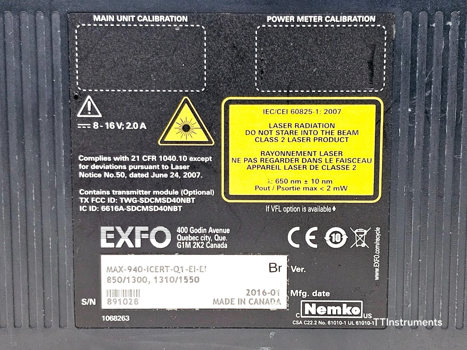 EXFO OLTS 940 ICERT QUAD 850/1300/1310/1550 nm SM MM Optical Loss Tester MAX 940