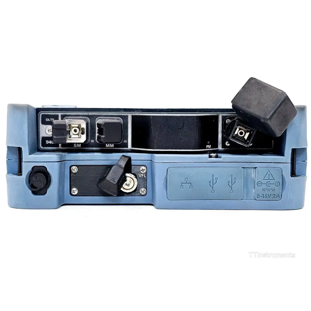 EXFO MaxTester MAX-940 rear view showing battery compartment and product label