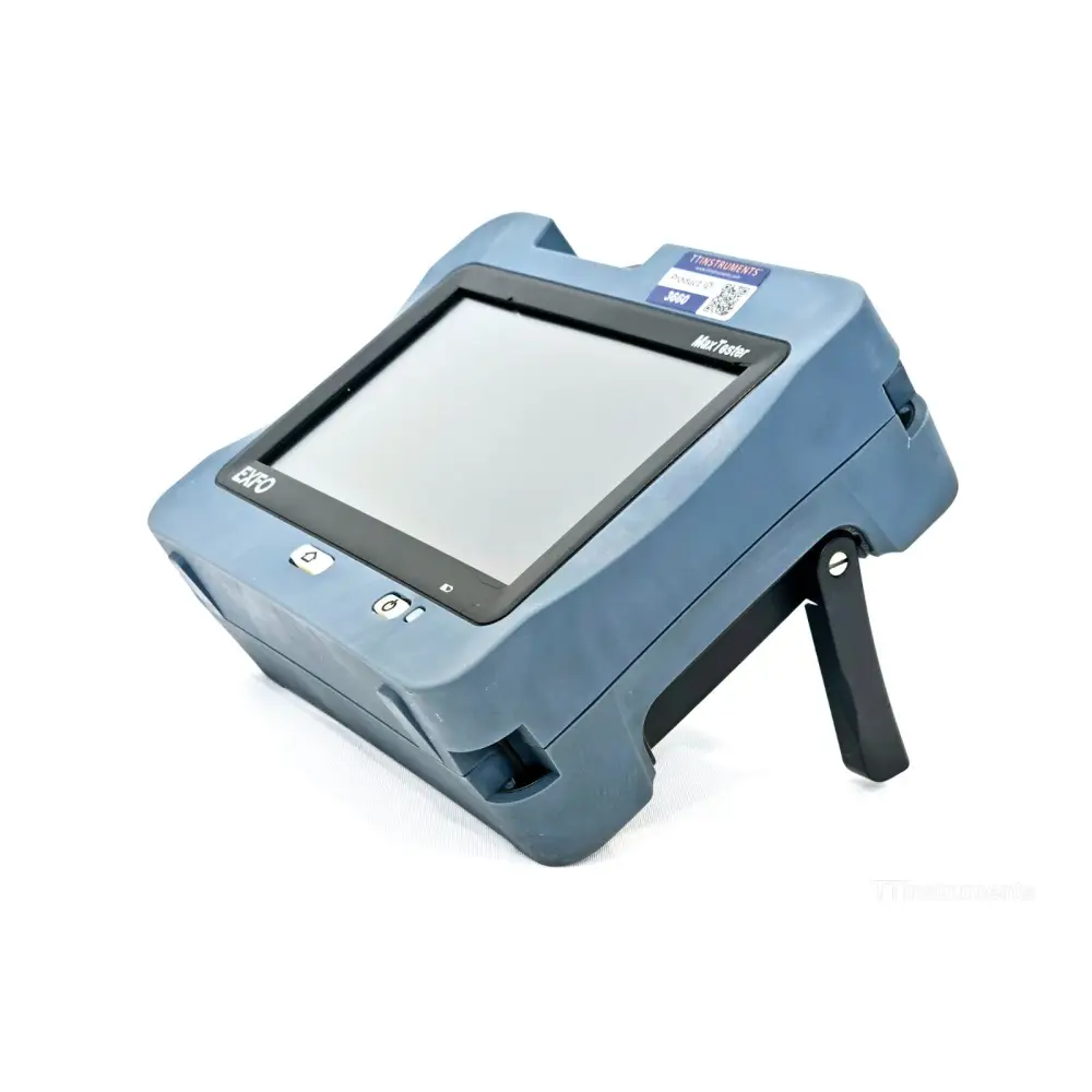 EXFO MaxTester 940 fiber certifier showing 850/1300/1310/1550 nm wavelength test screen