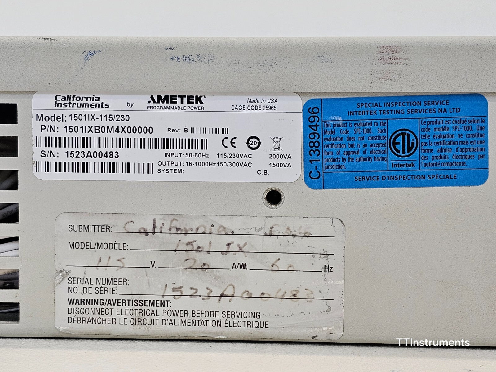 FAULTY California Instruments 1501IX-115/230 Ametek Programmable Power 1501IX