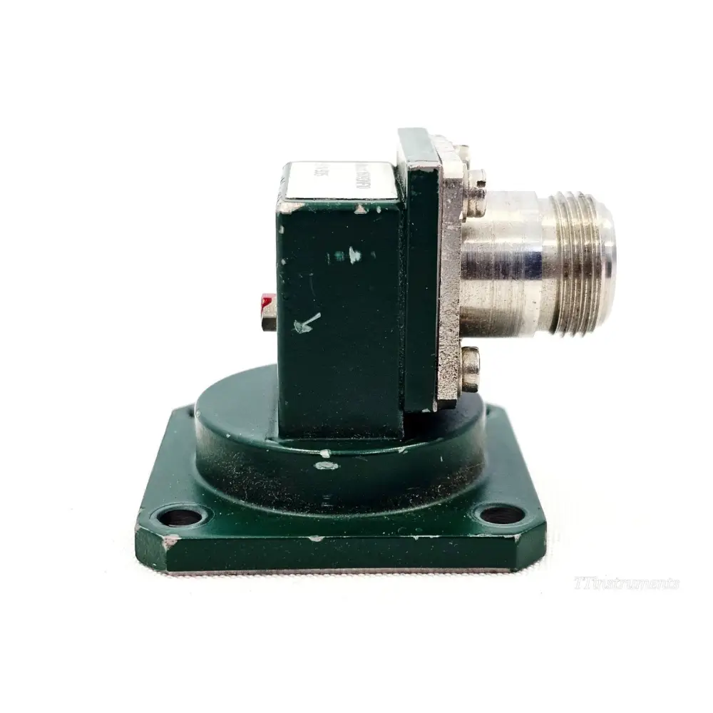 Flann Microwave 16093-NF10 side view showing Type N female coaxial port, Flann Microwave label and mounting base