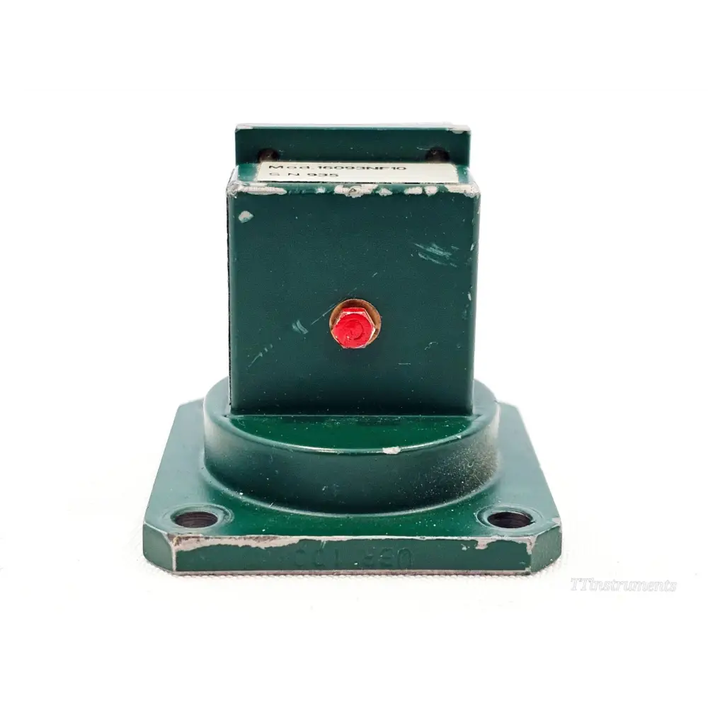 Flann Microwave 16093-NF10 rear view showing model label Mod.16093NF10 S/N 935 and red indicator dot