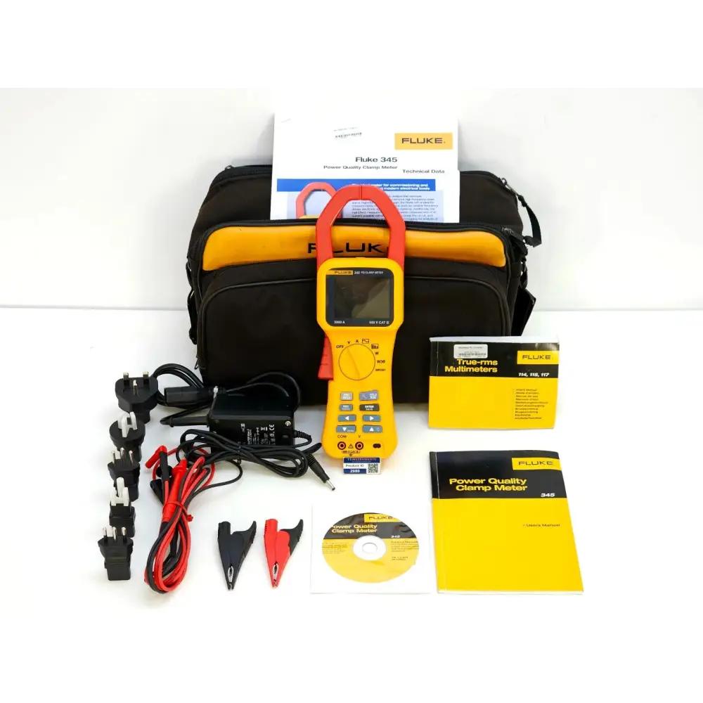 Fluke 345 Power Quality Clamp Meter front view showing colour display and jaw clamp
