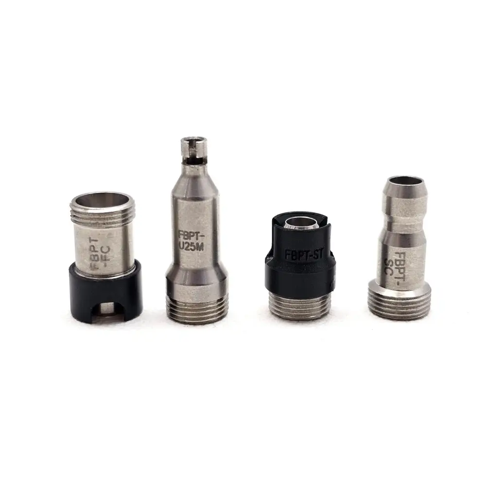Four FT650 probe adapter tips: FBPT-FC, FBPT-U25M, FBPT-ST, and FBPT-SC, shown side by side on white background