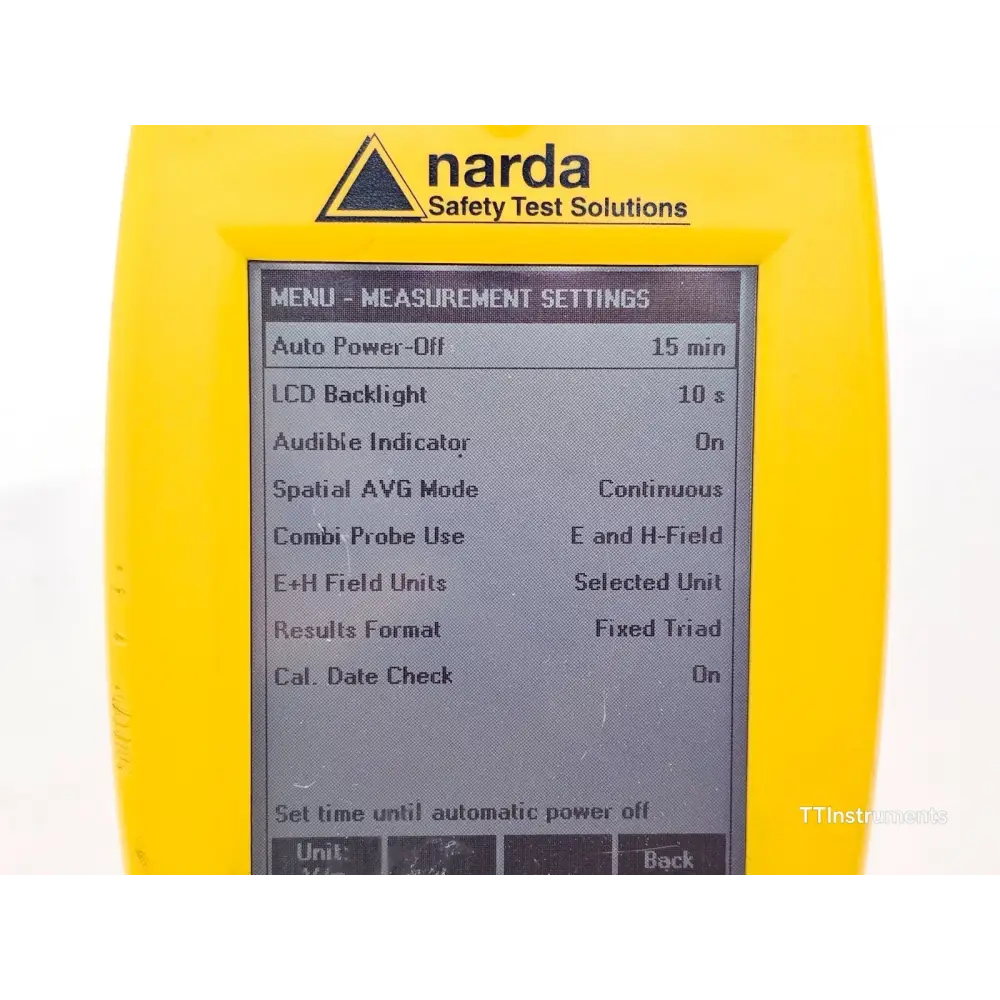 Narda 2401/01 E-field probe label showing model and serial number