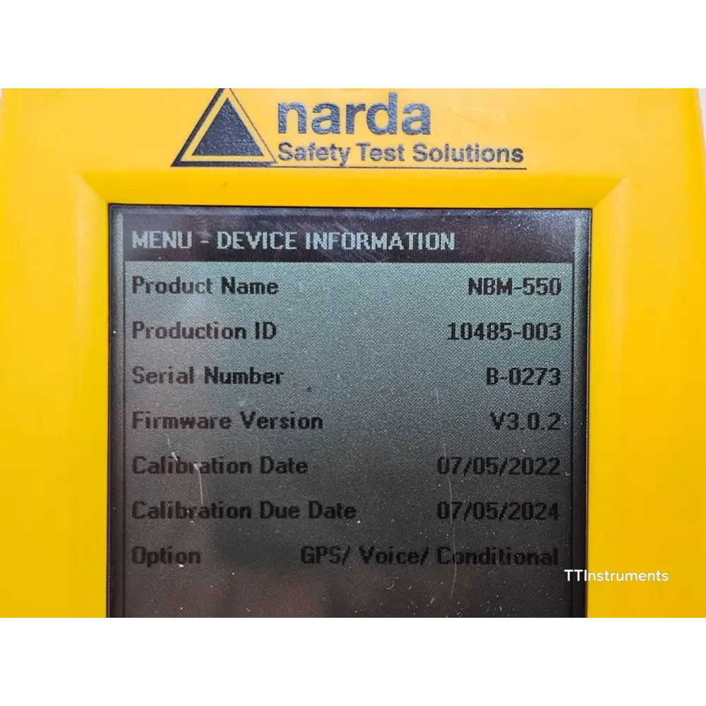 Narda NBM-550 display screen showing measurement interface
