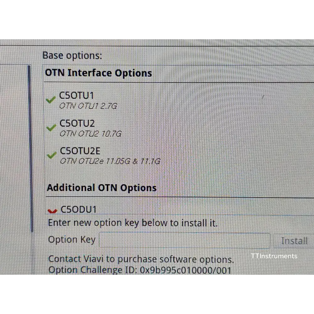 MTS 5800 v2 options screen close-up showing licensed software features loaded on unit