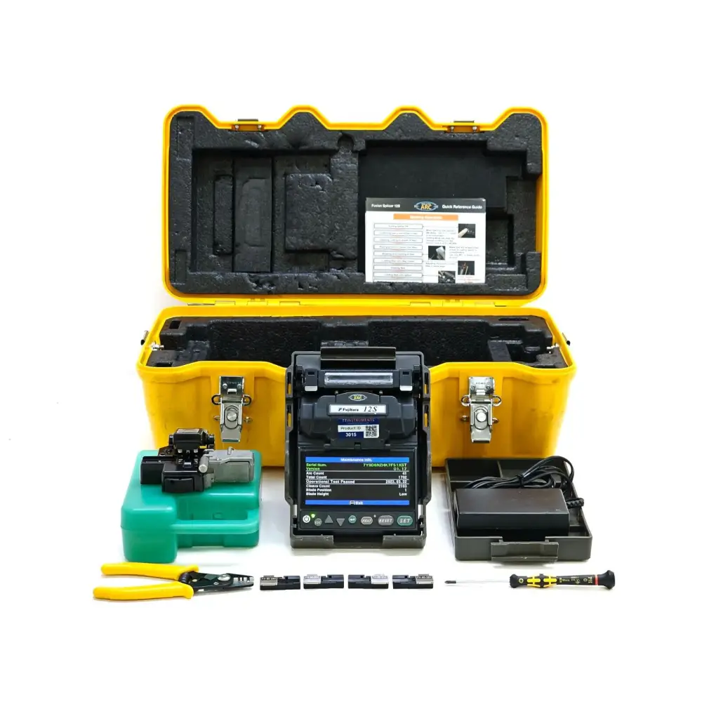 Fujikura 12S SM MM fiber fusion splicer front view showing 4.5 inch TFT colour LCD display