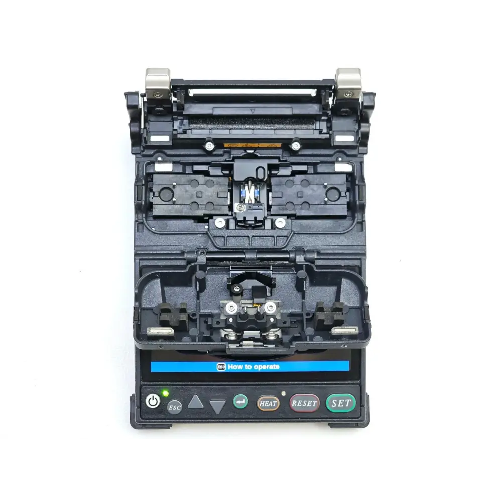 Fujikura CT-30 fiber cleaver open view showing cleaving blade and fibre channel